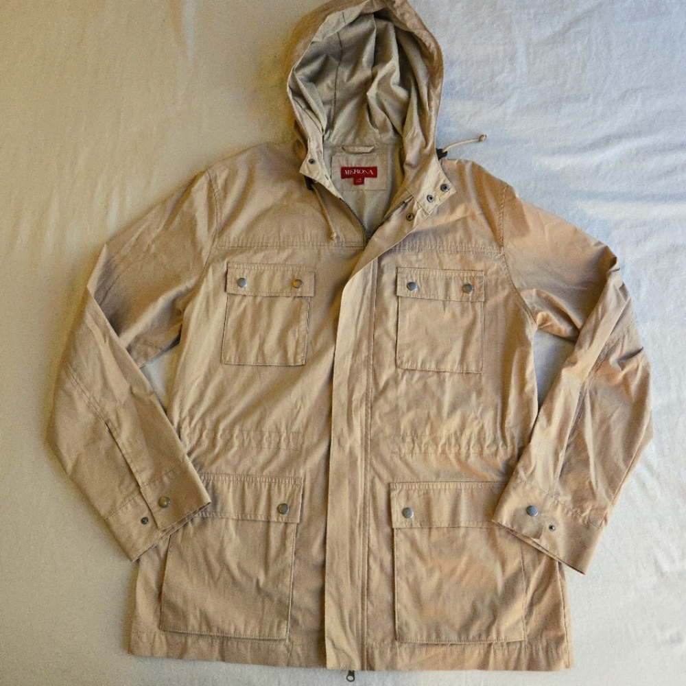 Merona Tan Utility Field Jacket Adjustable Hood